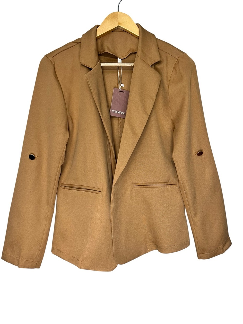 Women's Small Camel Tan Blazer Jacket Lightweight Fall Office Corporate Chic